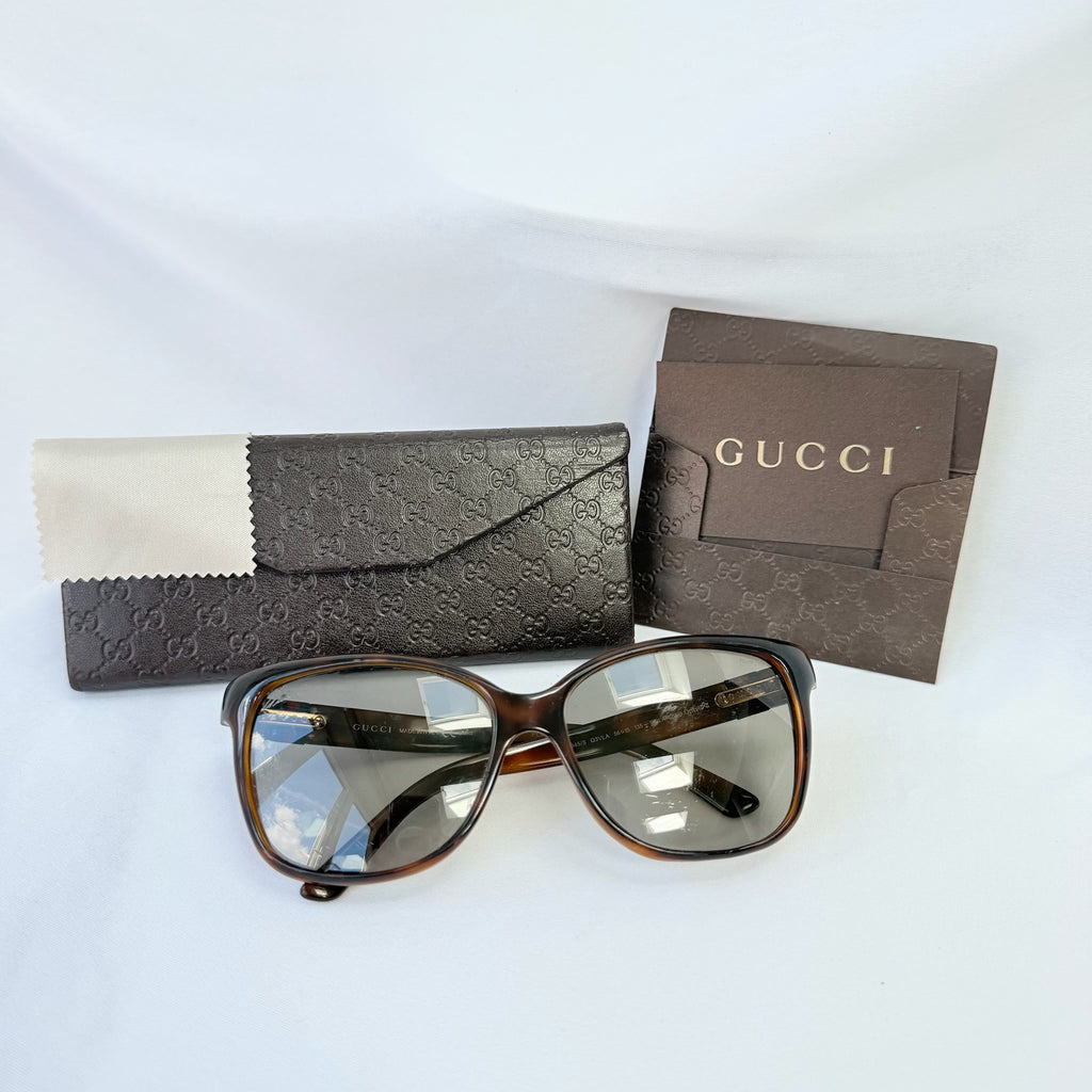 Authentic Gucci Cat Eye Tortoiseshell Brown Polarised GG Fabric Sunglasses
