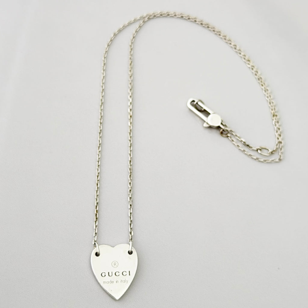 Authentic Gucci Heart Trademark Pendant Sterling Silver 925 Women’s Necklace 48cm With Packaging