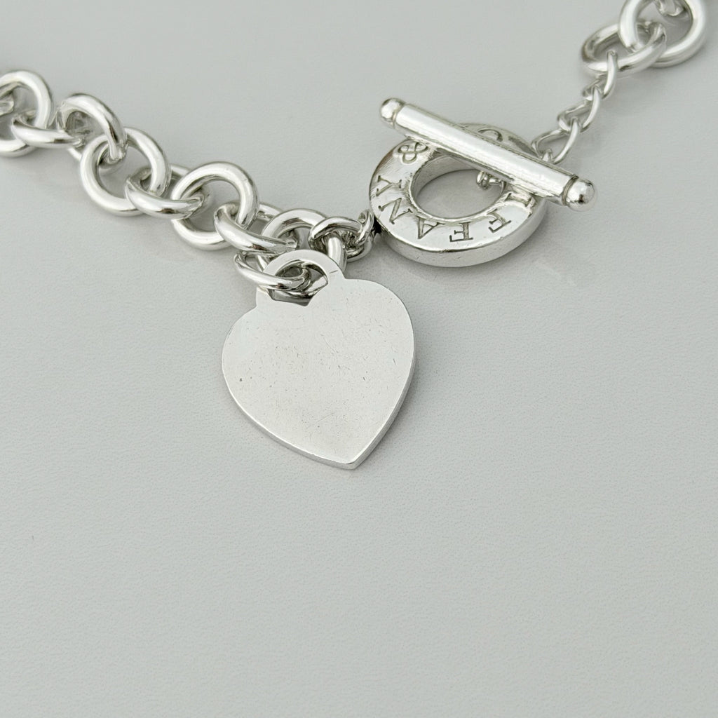 Authentic Vintage Tiffany & Co. Sterling Silver 925 Toggle Heart Pendant Choker Necklace With Pouch 16 inches