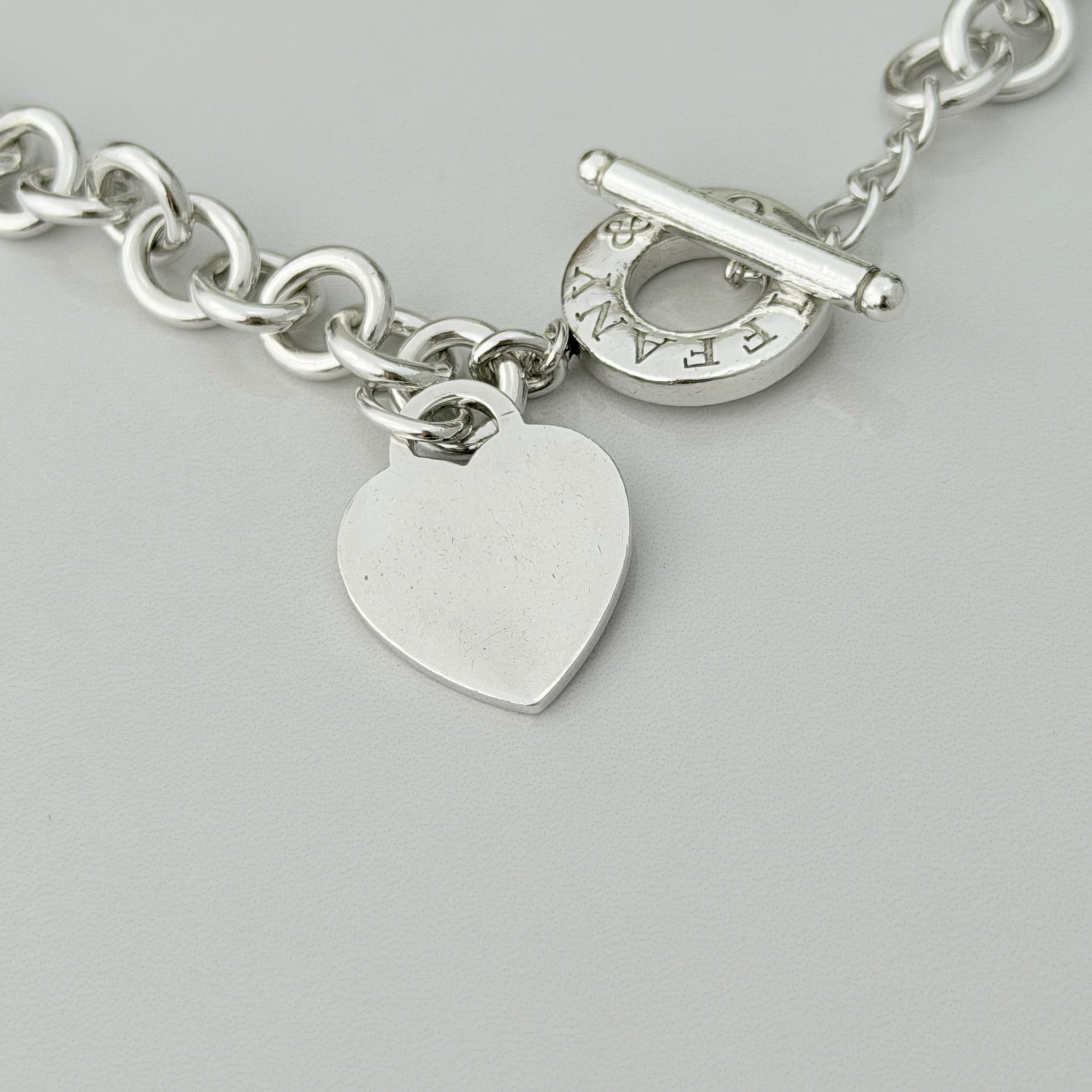 Authentic Vintage Tiffany & Co. Sterling Silver 925 Toggle Heart Pendant Choker Necklace With Pouch 16 inches