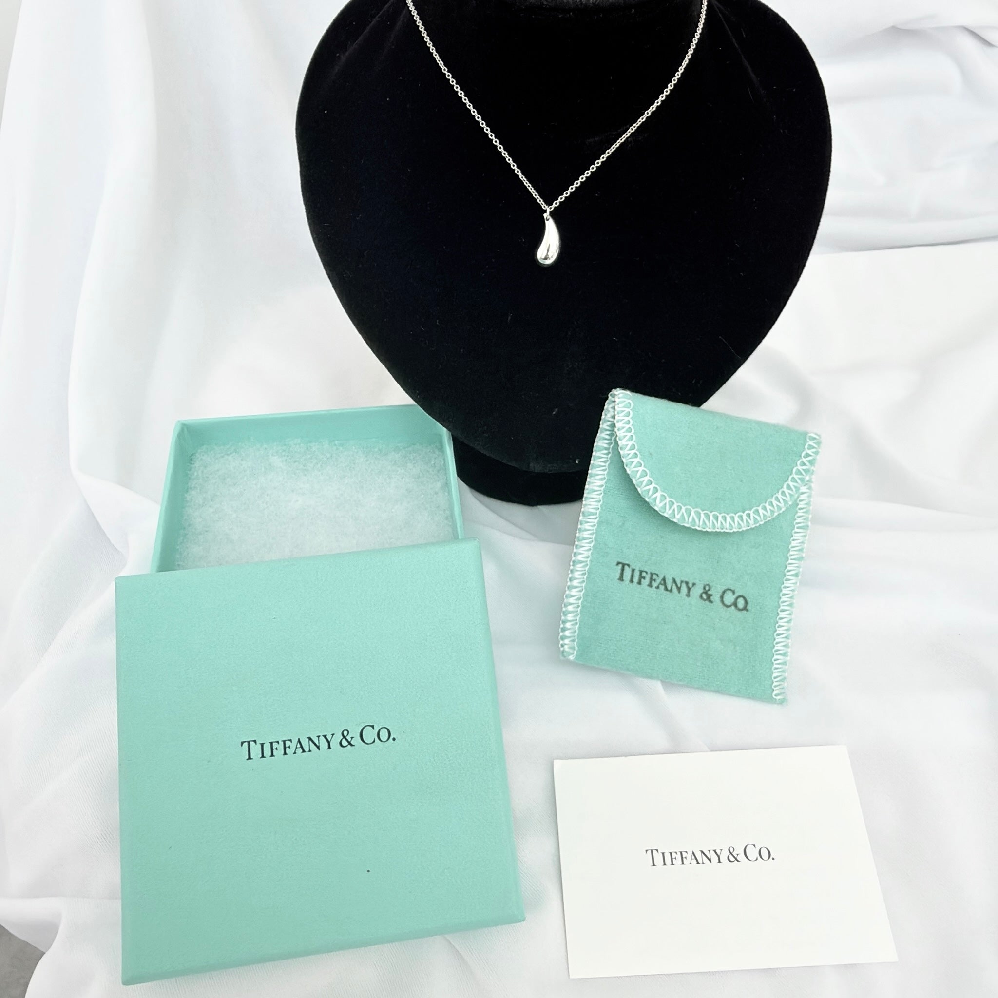 Tiffany & Co. Elsa Peretti 925 Sterling Silver Standard/Medium Teardrop Pendant Necklace With Packaging