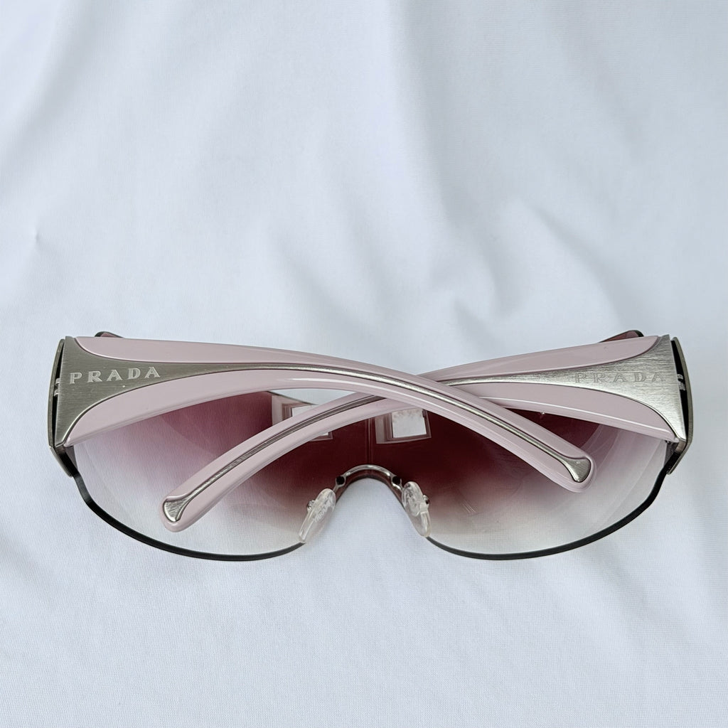 Vintage Prada Y2K Lilac Purple Silver Frameless Wrap Sunshield Oversized Sunglasses SPR 041