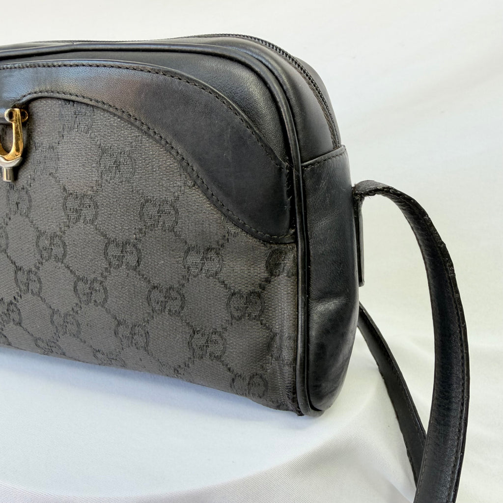 Vintage Gucci Black GG Monogram Canvas/Leather Small Crossbody Handbag