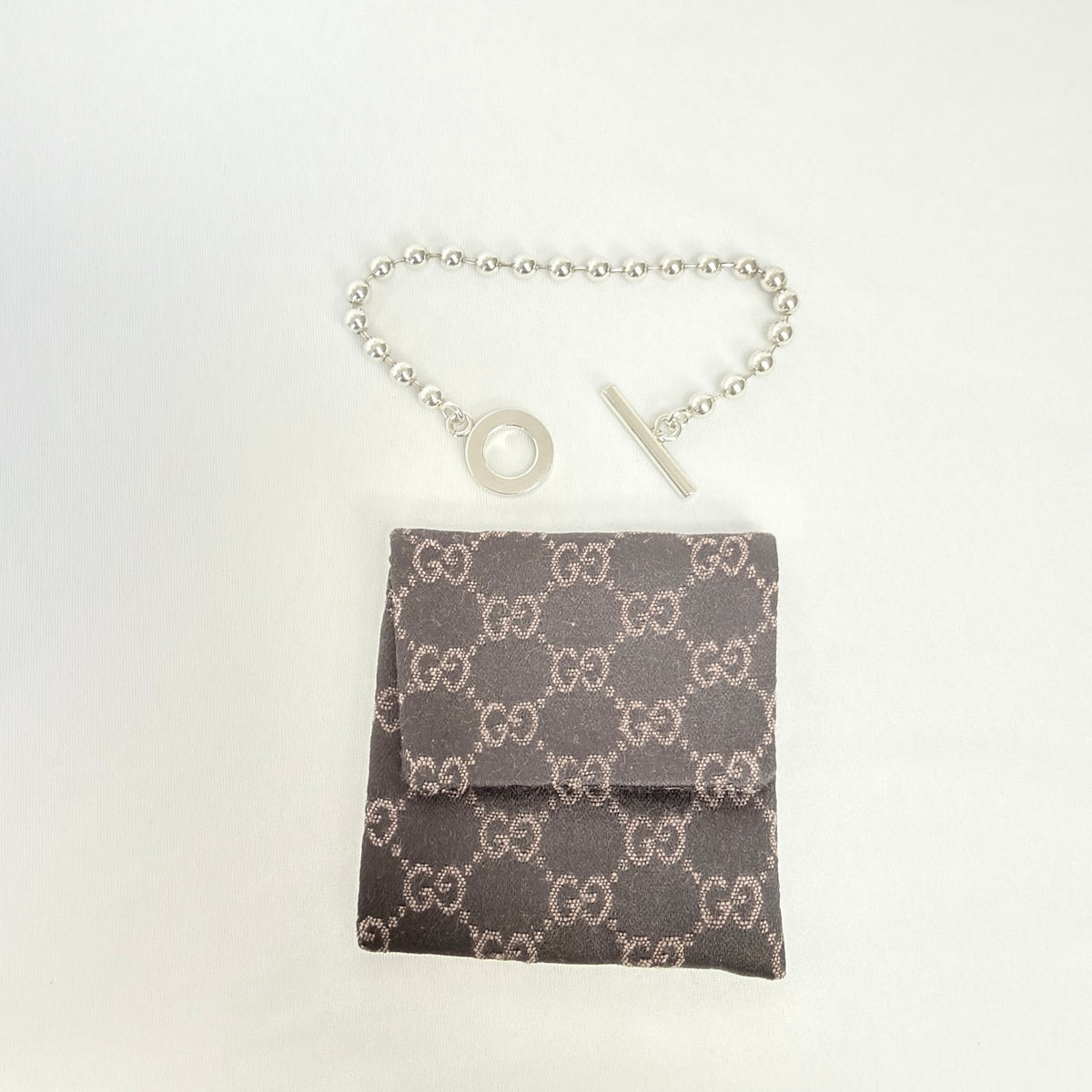 Gucci Vintage Boule Popcorn Bracelet T Bar Toggle Fastening Sterling Silver 925 Women 18cm With Pouch