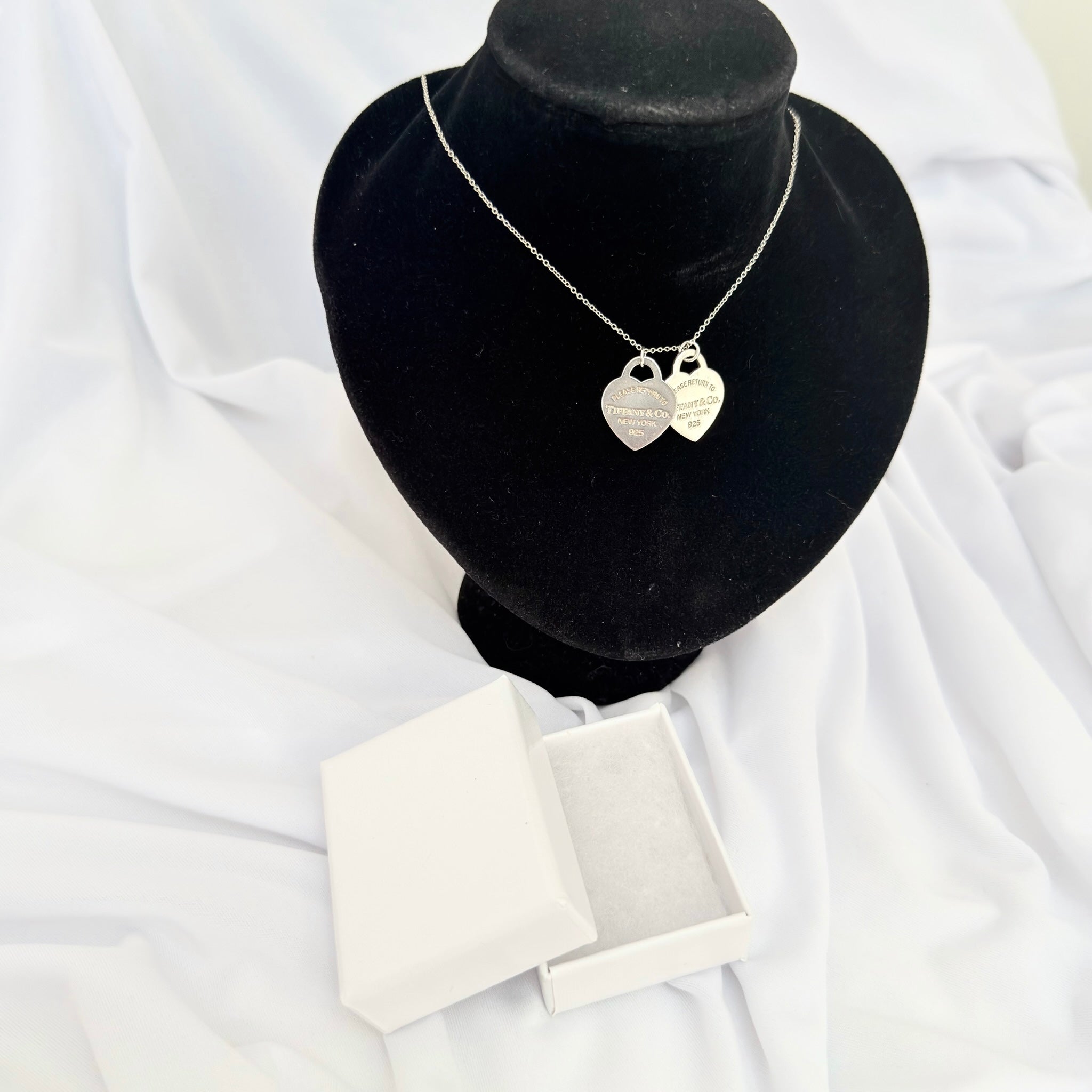 Tiffany & Co. Return to Small Double Blue Heart Women's Necklace 18 Inches Sterling Silver 925