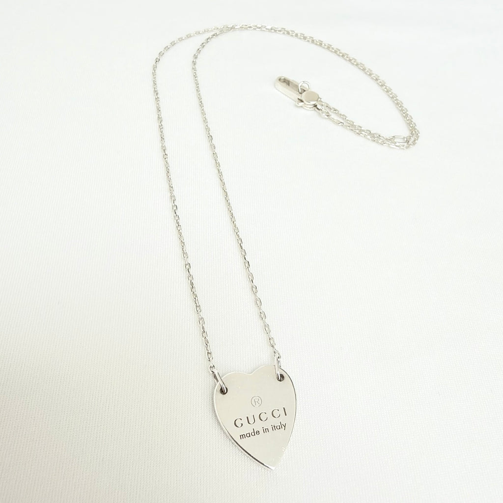 Gucci Heart Trademark Pendant Sterling Silver 925 Women’s Necklace 48cm With Packaging