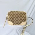 Authentic Gucci GG Bree Cream Leather Brown Canvas Crossbody Women's Bag With Dust bag