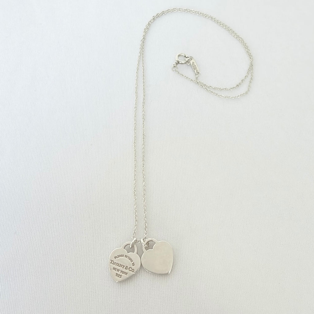 Tiffany & Co. Mini Double Silver 925 Heart Pendant Women's Necklace 16 inches