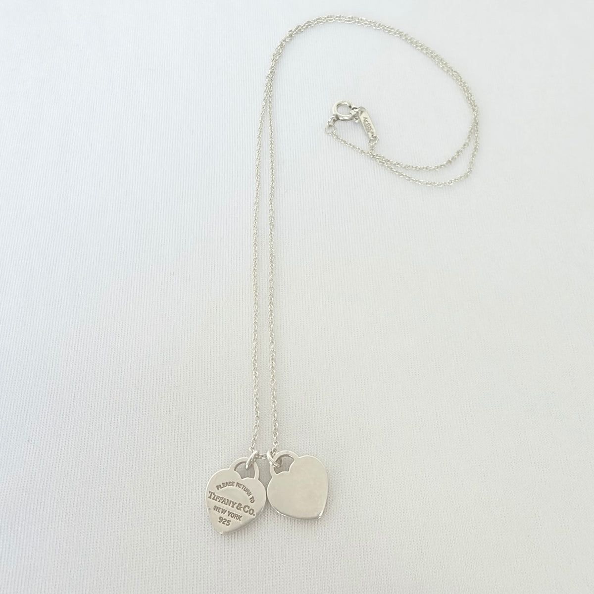 Tiffany & Co. Mini Double Silver 925 Heart Pendant Women's Necklace 16 inches