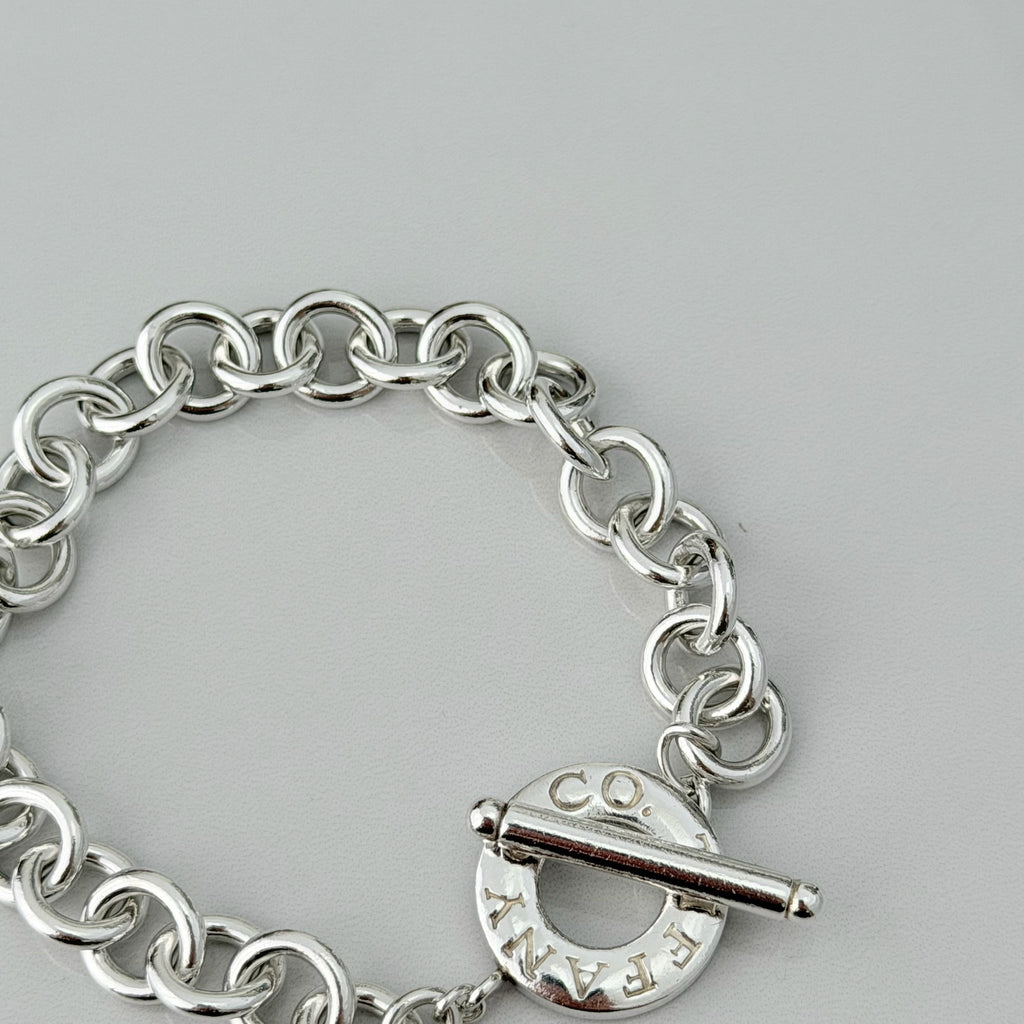 Authentic Vintage Tiffany & Co. Sterling Silver 925 Toggle Heart Pendant Bracelet With Pouch 21cm
