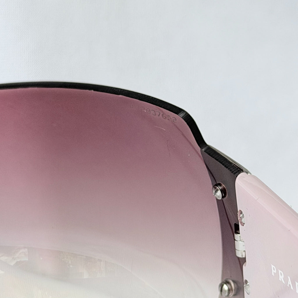 Vintage Prada Y2K Lilac Purple Silver Frameless Wrap Sunshield Oversized Sunglasses SPR 041