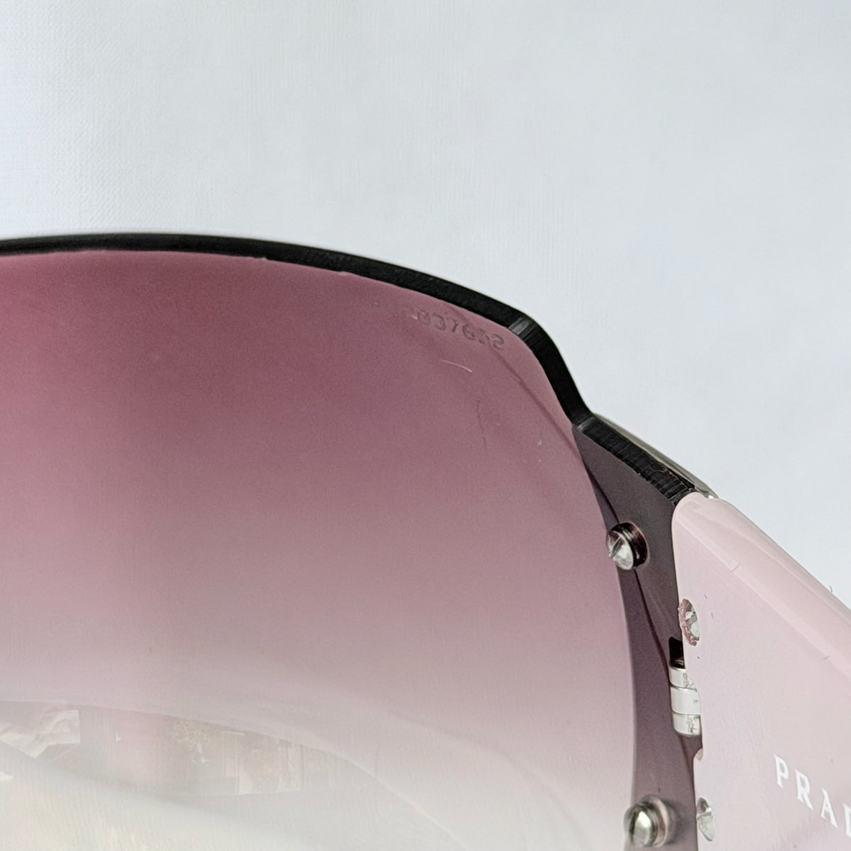 Vintage Prada Y2K Lilac Purple Silver Frameless Wrap Sunshield Oversized Sunglasses SPR 041
