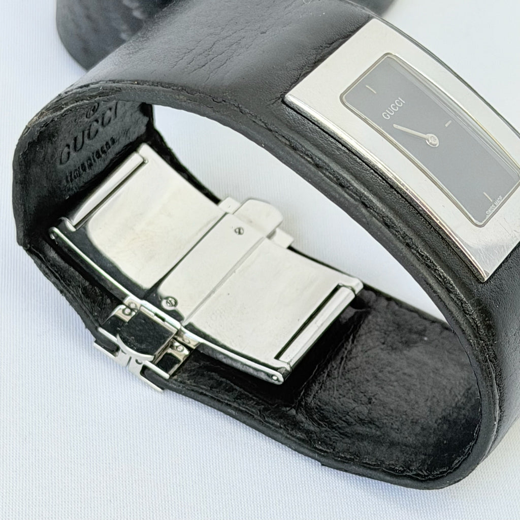 Gucci 7800L Women's Quartz Watch Black Leather Rectangular With Packaging 19cm