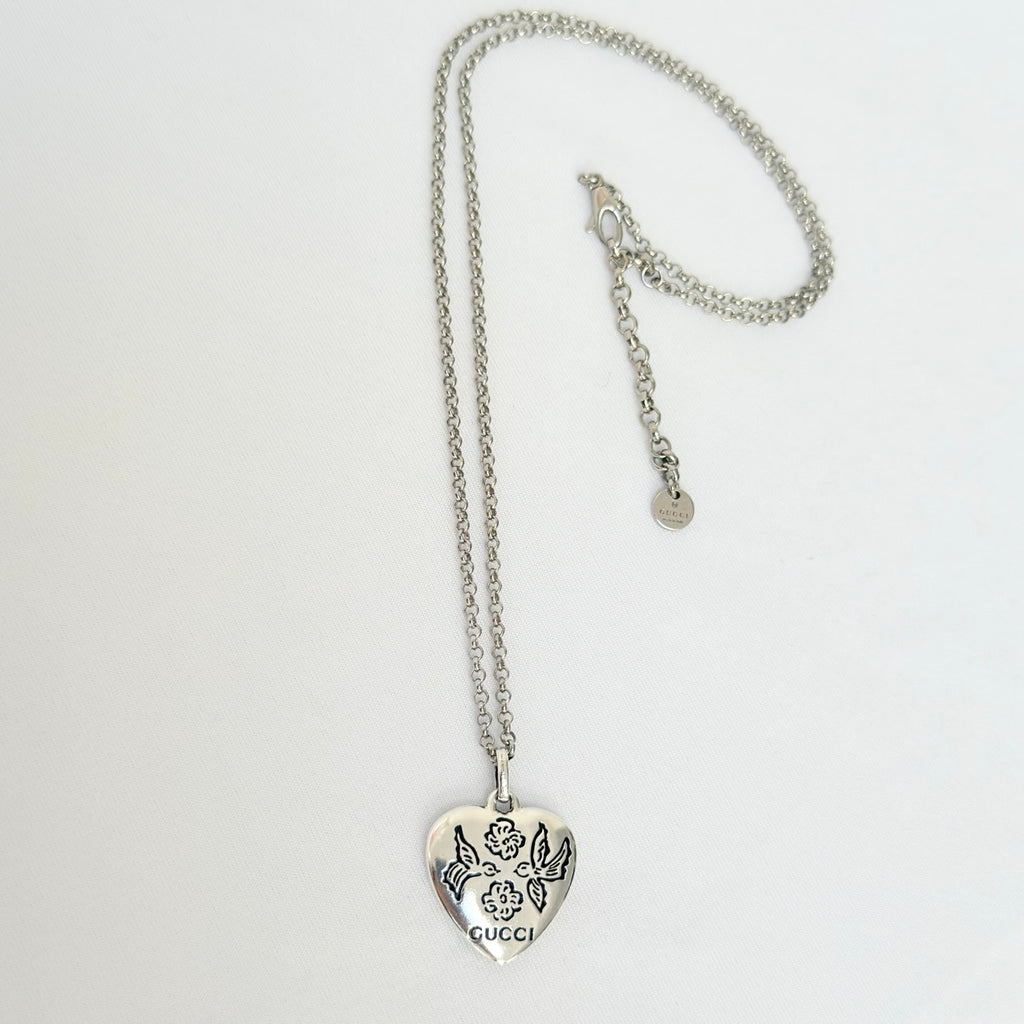 Gucci Blind for Love Heart Pendant 925 Sterling Silver Women's Necklace 18-20 inches With Packaging