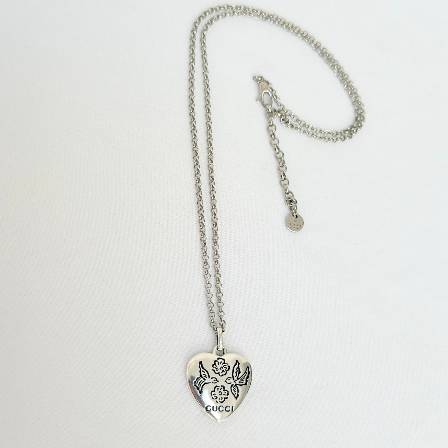 Gucci Blind for Love Heart Pendant 925 Sterling Silver Women's Necklace 18-20 inches With Packaging