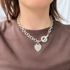 Authentic Vintage Tiffany & Co. Sterling Silver 925 Toggle Heart Pendant Choker Necklace With Pouch 16 inches