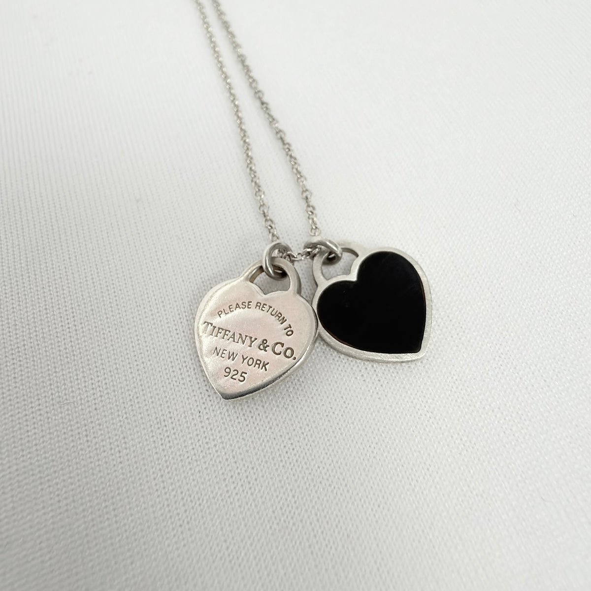 Tiffany & Co. Return to Mini Double Black Heart Women's Necklace 16 Inches Sterling Silver 925