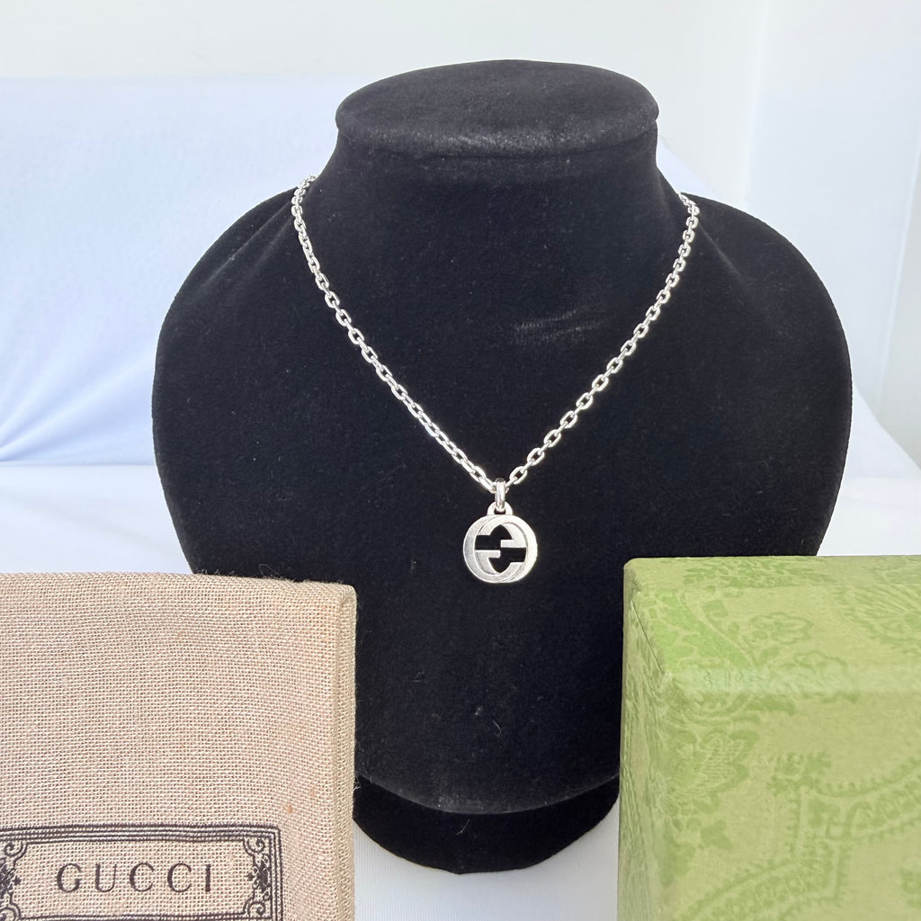 Gucci Interlocking GG Pendant Sterling Silver 925 Necklace 19 Inches With Packaging