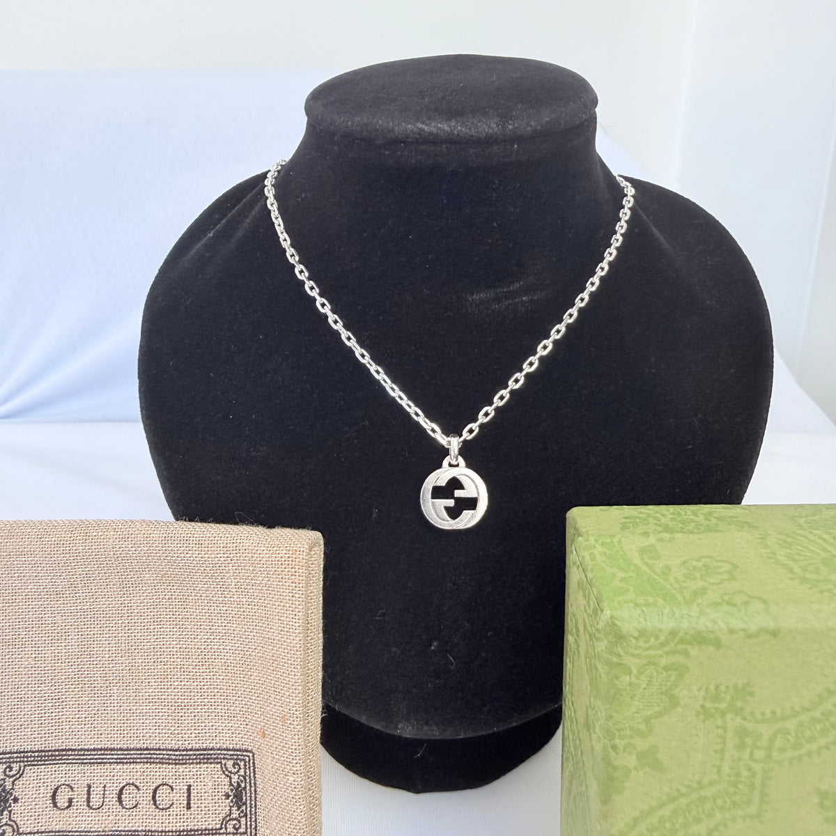 Gucci Interlocking GG Pendant Sterling Silver 925 Necklace 19 Inches With Packaging