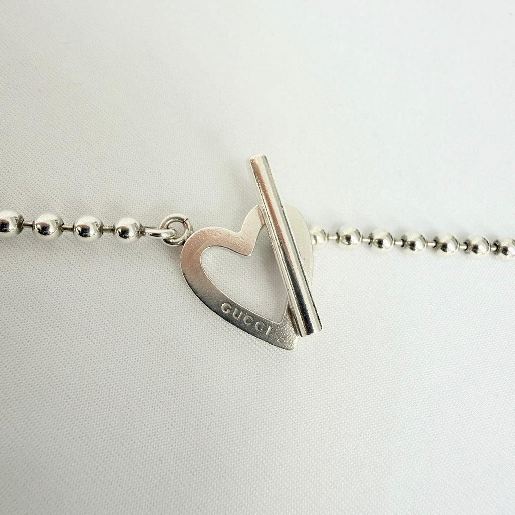 Gucci Heart Boule Popcorn Necklace Choker T Bar Toggle Fastening Sterling Silver 925 Women's 16 Inches