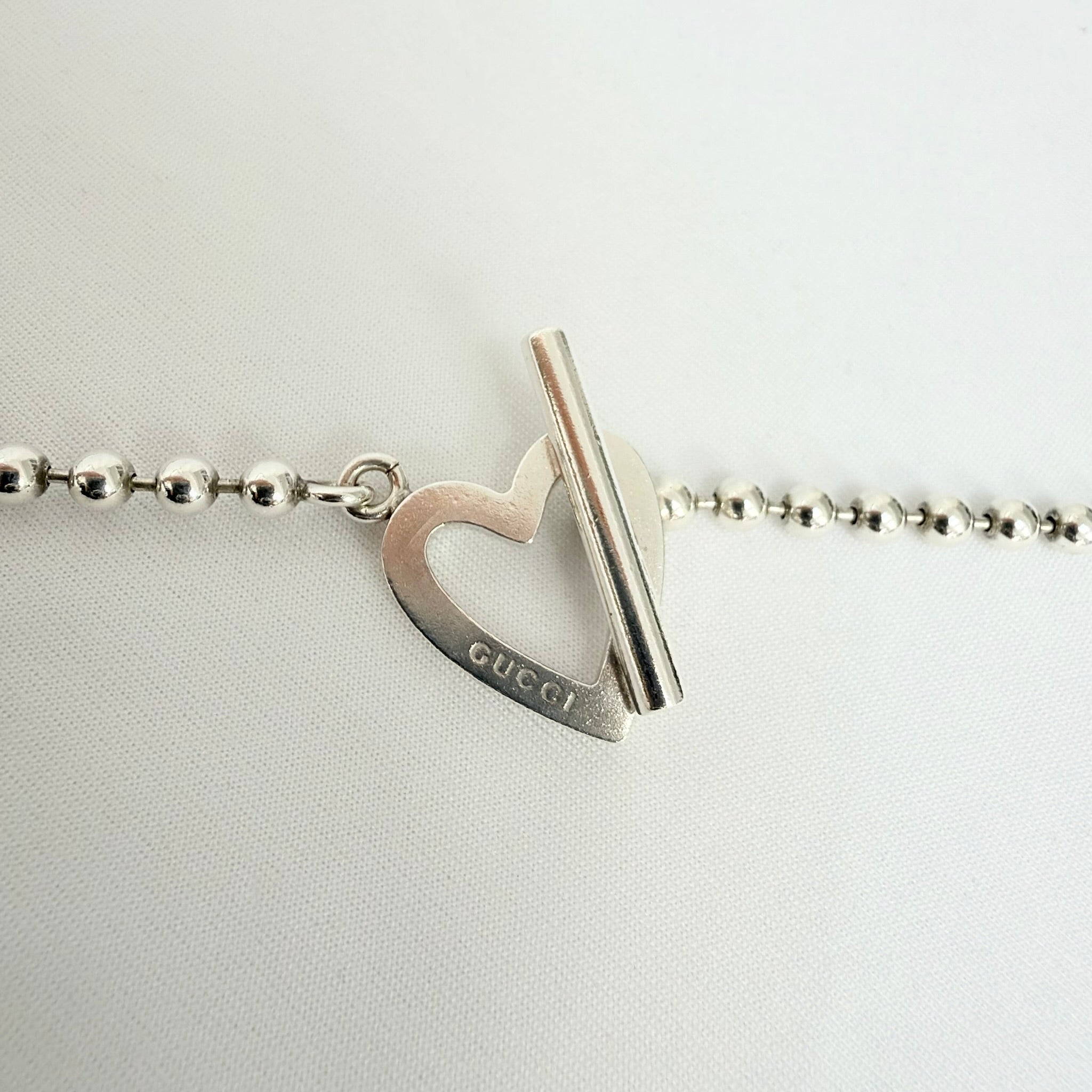 Gucci Heart Boule Popcorn Necklace Choker T Bar Toggle Fastening Sterling Silver 925 Women's 16 Inches