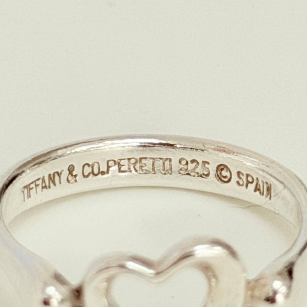 Authentic Tiffany & Co. Elsa Peretti Open Heart Sterling Silver 925 Ring Size 6.5, Uk M, EU 52.5