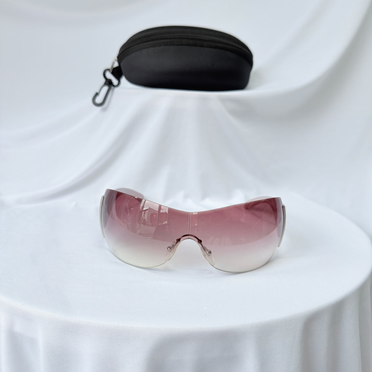 Vintage Prada Y2K Lilac Purple Silver Frameless Wrap Sunshield Oversized Sunglasses SPR 041