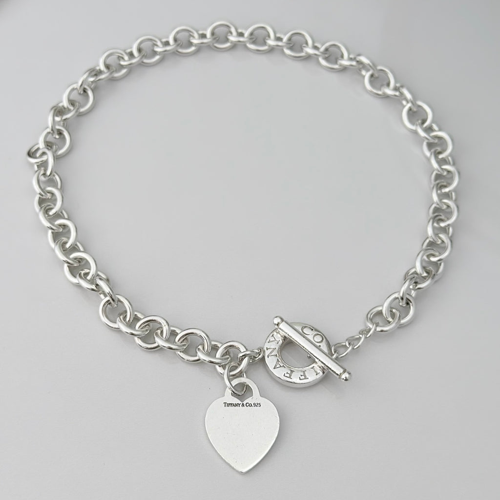 Authentic Vintage Tiffany & Co. Sterling Silver 925 Toggle Heart Pendant Choker Necklace With Pouch 16 inches