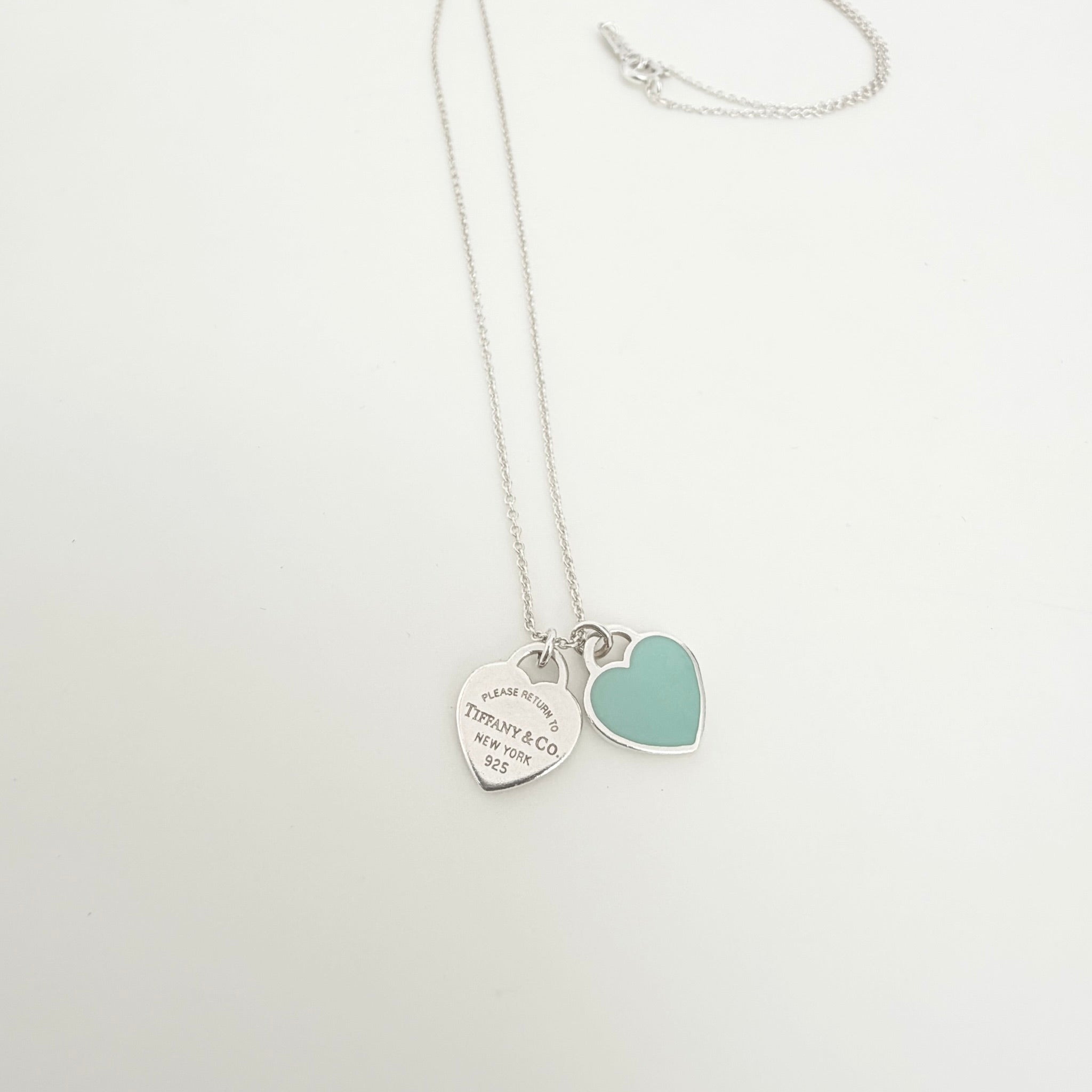 Tiffany & Co. Return to Mini Double Blue Heart Women's Necklace 19 Inches Sterling Silver 925