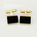 Authentic Christian Dior Vintage Rectangular Gold Tone Black Onyx Cuff Links