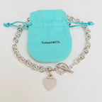 Authentic Vintage Tiffany & Co. Sterling Silver 925 Toggle Heart Pendant Choker Necklace With Pouch 15 Inches