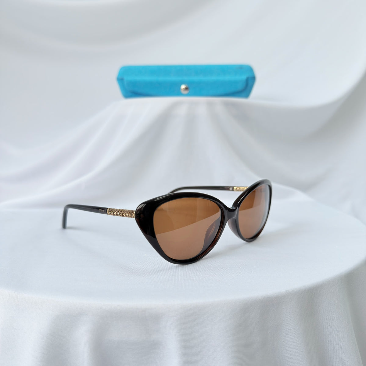 Vintage Dior Cat Eye Brown Geometric Gold diamanté Polarised UV400 Sunglasses