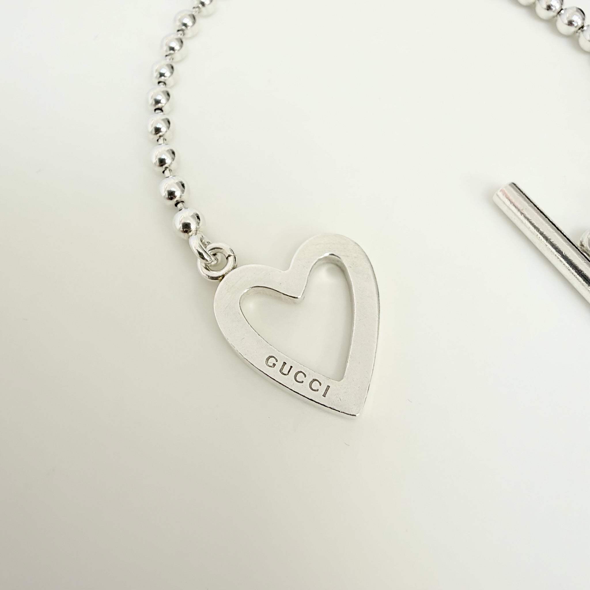 Authentic Gucci Vintage Heart Boule Popcorn Bracelet Toggle Sterling Silver 925 Women 18cm