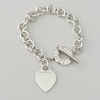 Authentic Vintage Tiffany & Co. Sterling Silver 925 Toggle Heart Pendant Bracelet With Pouch 21cm