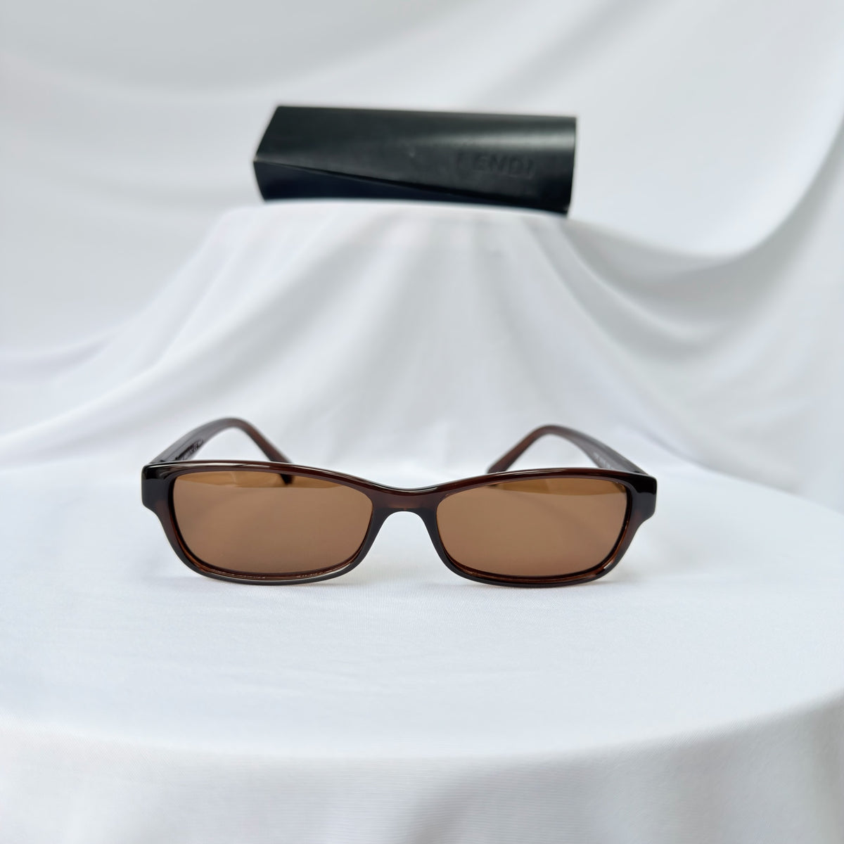 Vintage Fendi Brown Gold Rectangular Skinny Y2K Polarised Sunglasses