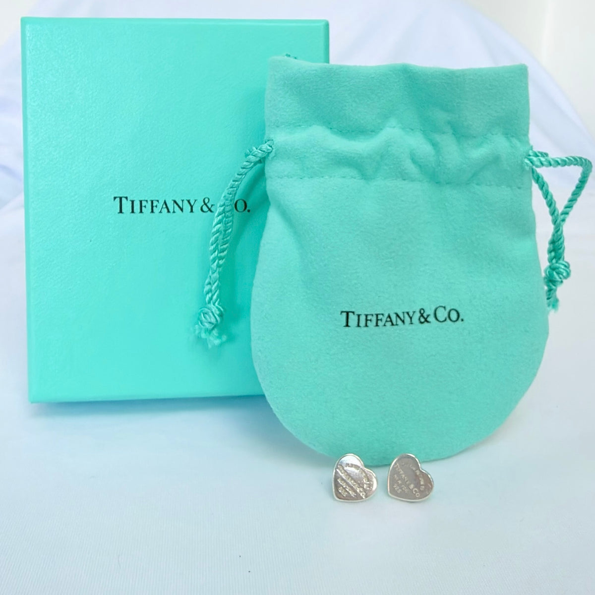 Tiffany & Co. 925 Sterling Silver 925 Mini Heart Stud Earrings Women With Packaging