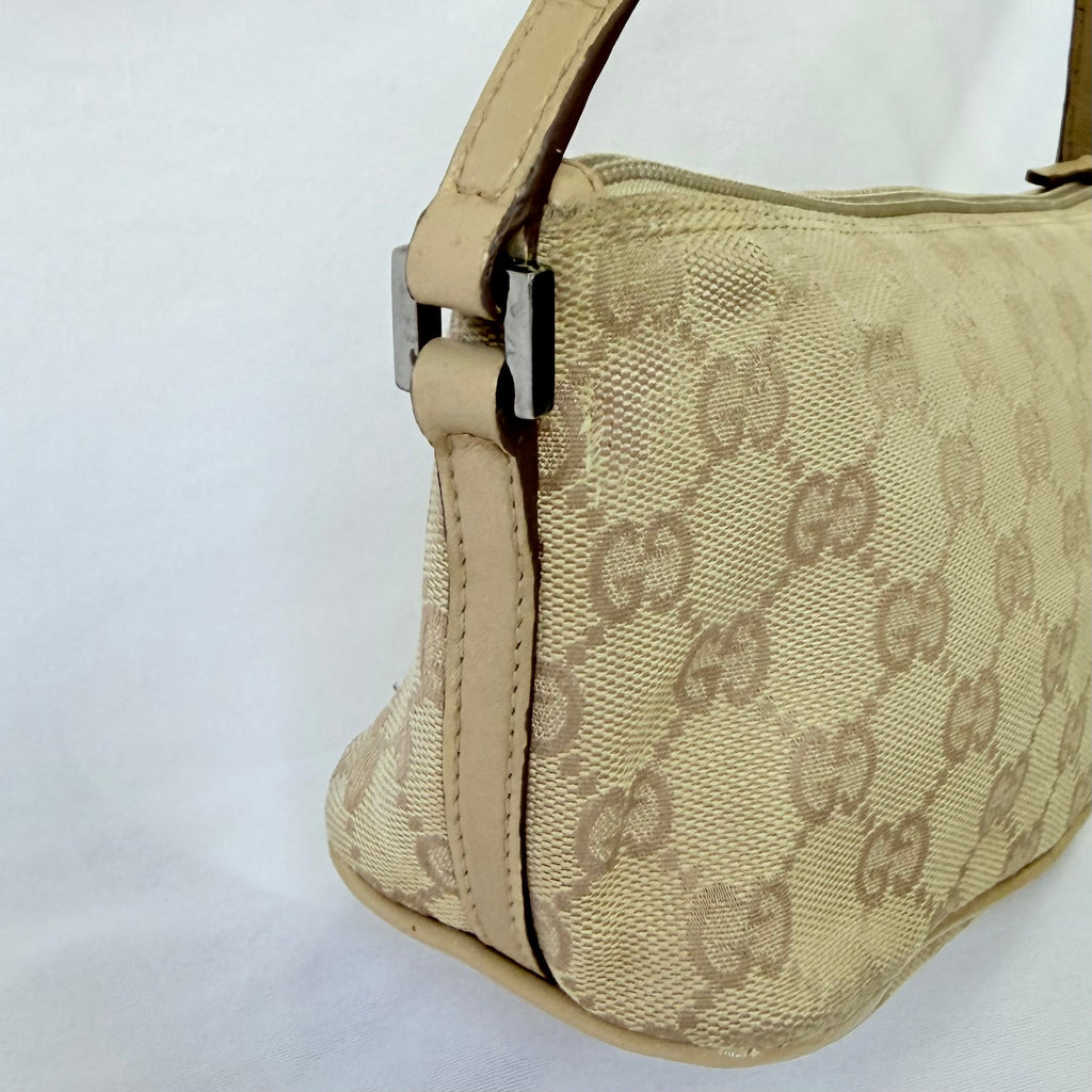 Vintage Y2k Gucci Beige GG Monogram Canvas Small Boat Pochette Shoulder Handbag