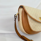 Vintage Gucci GG Supreme Monogram Small Leather Coated Canvas Beige Tan Cream Crossbody Turn Lock Handbag