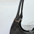 Vintage Gucci Jackie Bardot Medium Size GG Monogram Canvas Leather Black Handbag With Dustbag