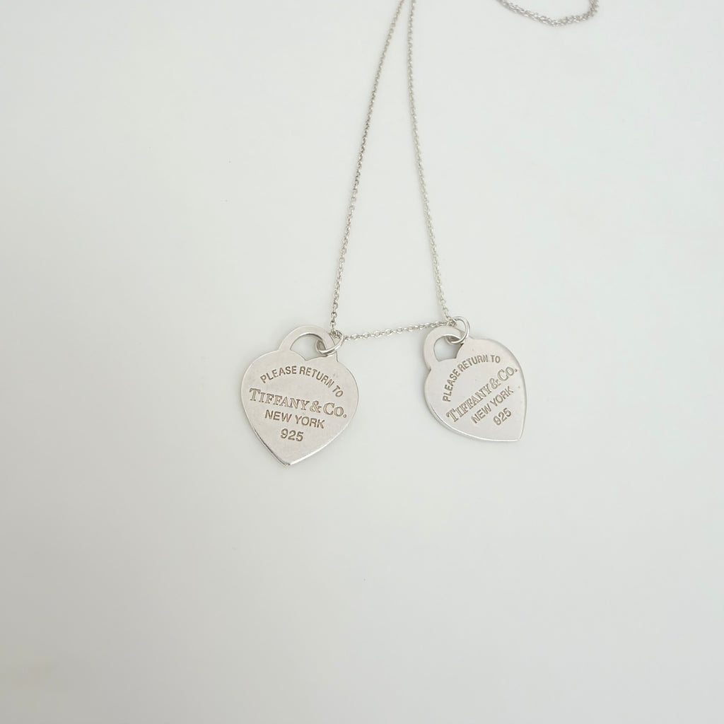 Tiffany & Co. Return to Small Double Blue Heart Women's Necklace 18 Inches Sterling Silver 925