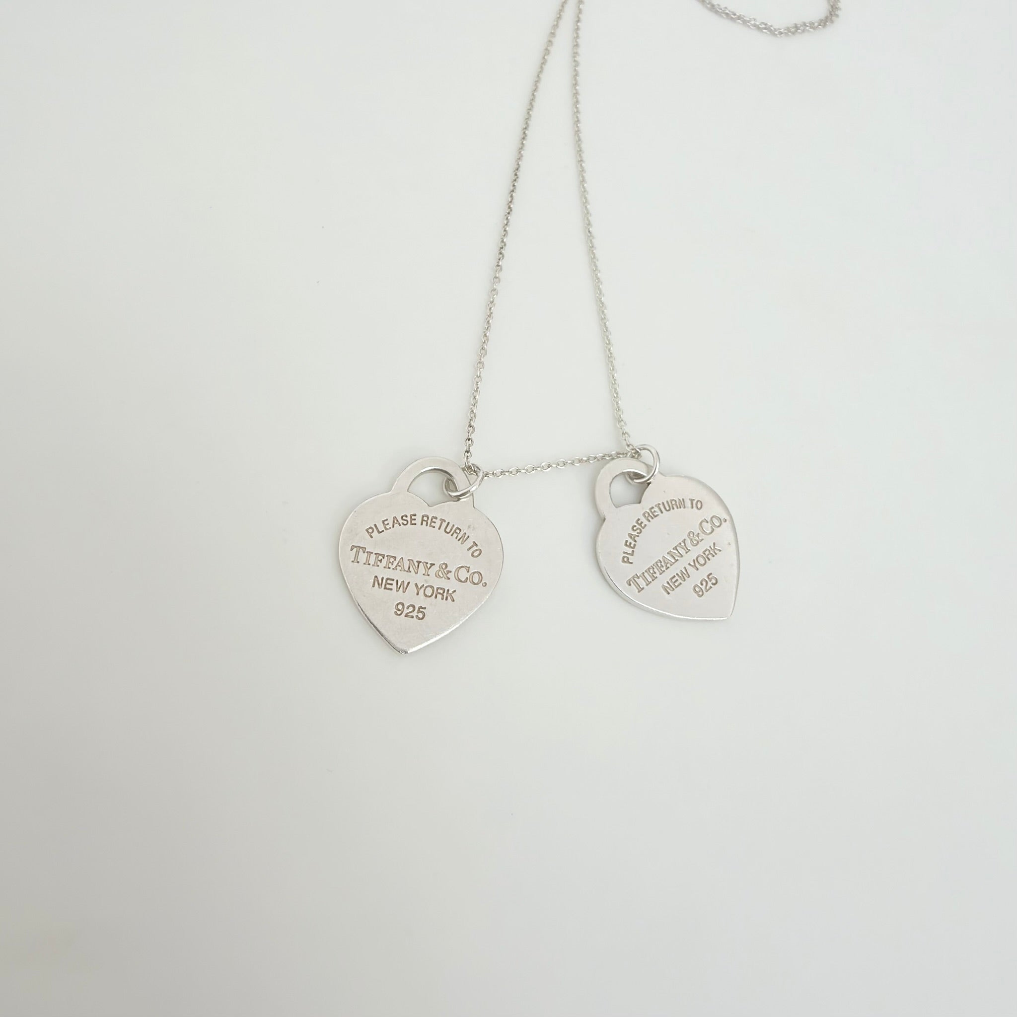 Tiffany & Co. Return to Small Double Blue Heart Women's Necklace 18 Inches Sterling Silver 925