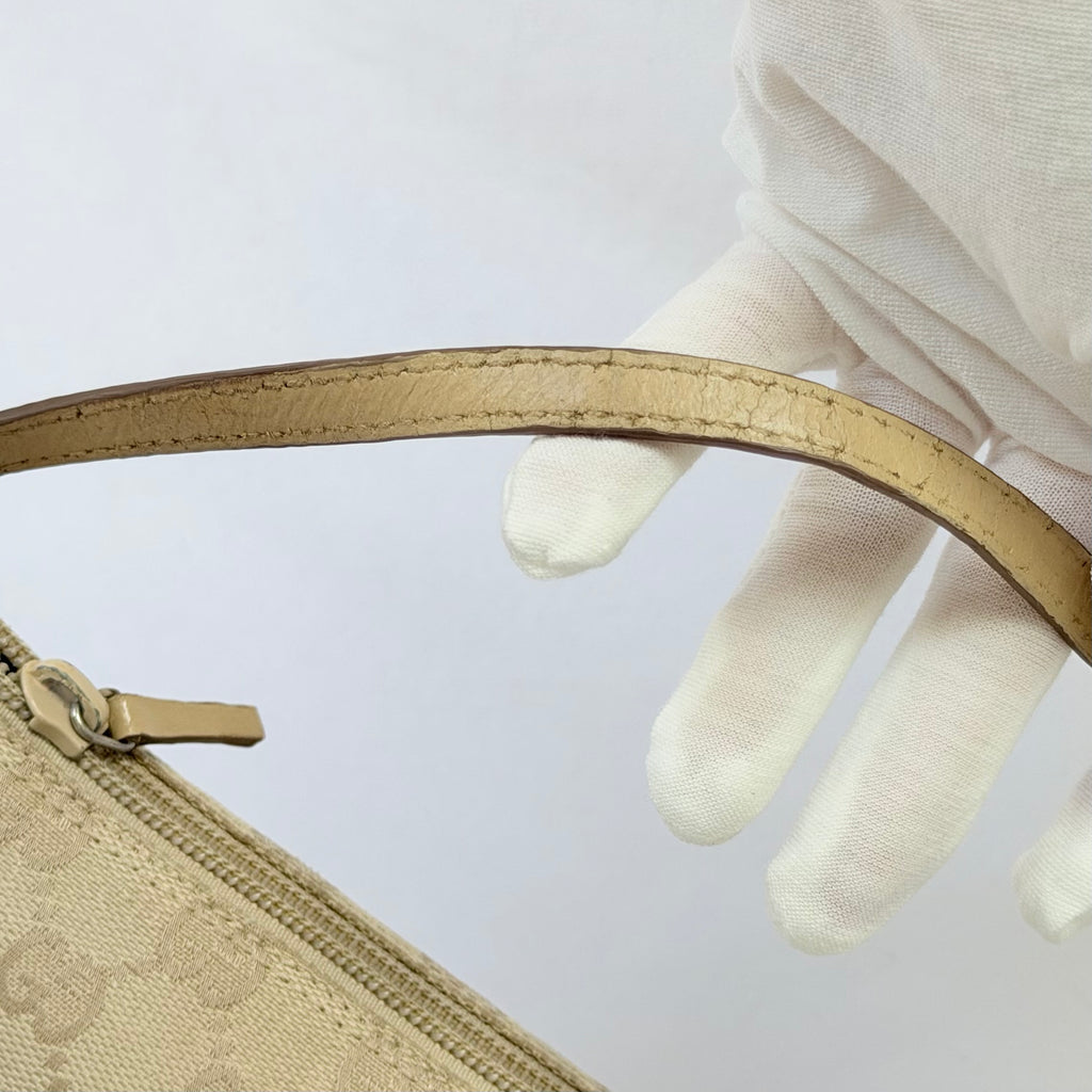 Vintage Y2k Gucci Beige GG Monogram Canvas Small Boat Pochette Shoulder Handbag