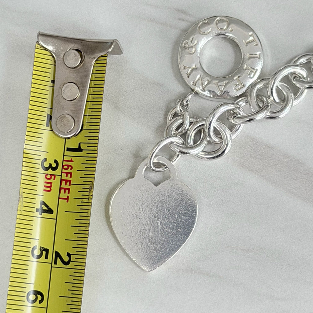 Authentic Vintage Tiffany & Co. Sterling Silver 925 Toggle Heart Pendant Bracelet With Pouch 21cm
