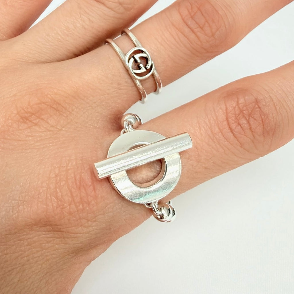 Gucci Vintage Hoop Boule Sterling Silver 925 Women’s Ring Size 16, UK P, EU 56