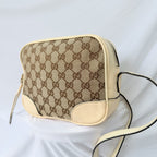 Authentic Gucci GG Bree Cream Leather Brown Canvas Crossbody Women's Bag With Dust bag