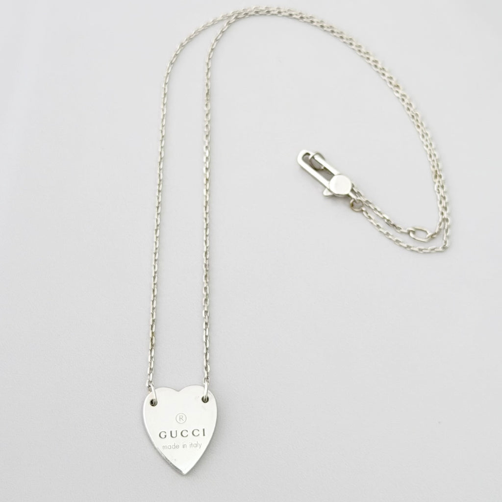 Authentic Gucci Heart Trademark Pendant Sterling Silver 925 Women’s Necklace 48cm With Packaging