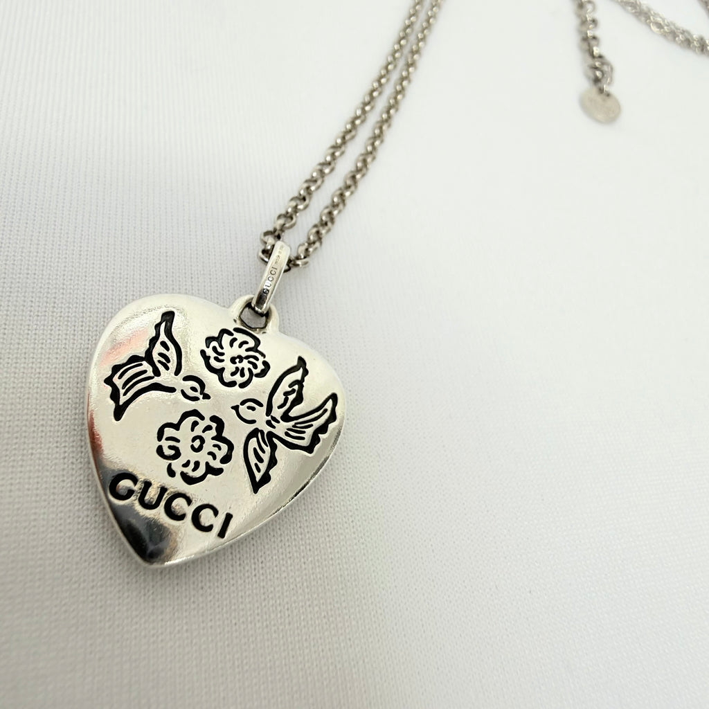 Gucci Blind for Love Heart Pendant 925 Sterling Silver Women's Necklace 18-20 inches With Packaging