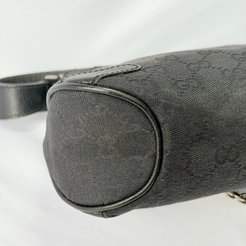 Vintage Gucci Horsebit Black Monogram Canvas Medium Shoulder Handbag Tom Ford Era 2004