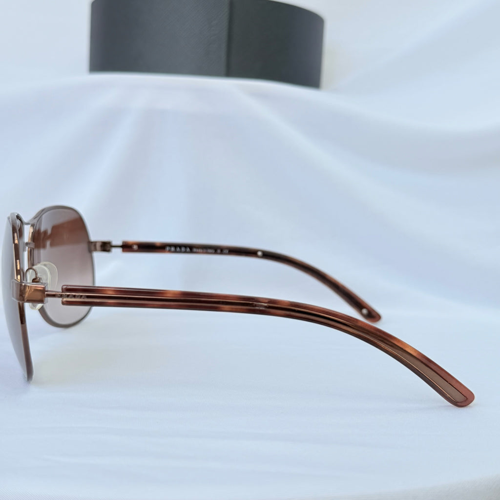 Prada Pilot Bronze Gold Brown tortoiseshell Women’s Designer Sunglasses With Case