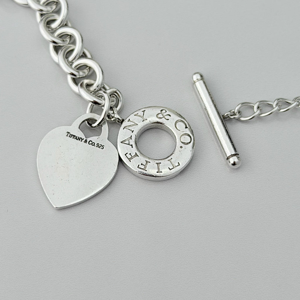 Authentic Vintage Tiffany & Co. Sterling Silver 925 Toggle Heart Pendant Choker Necklace With Pouch 16 inches